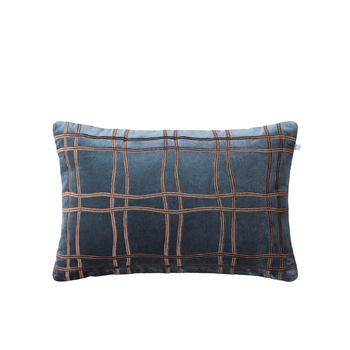 Coussin Tattersall - sea blue/cognac, 60x40 cm - Chhatwal & Jonsson