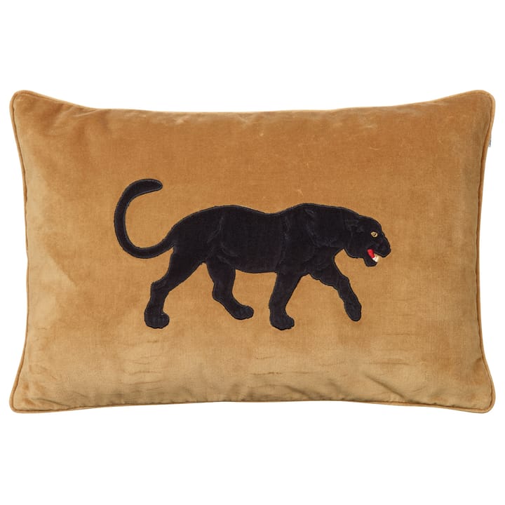 Housse de coussin brodée Panth�ère Noire 40 x 60 cm - Jaune masala - Chhatwal & Jonsson