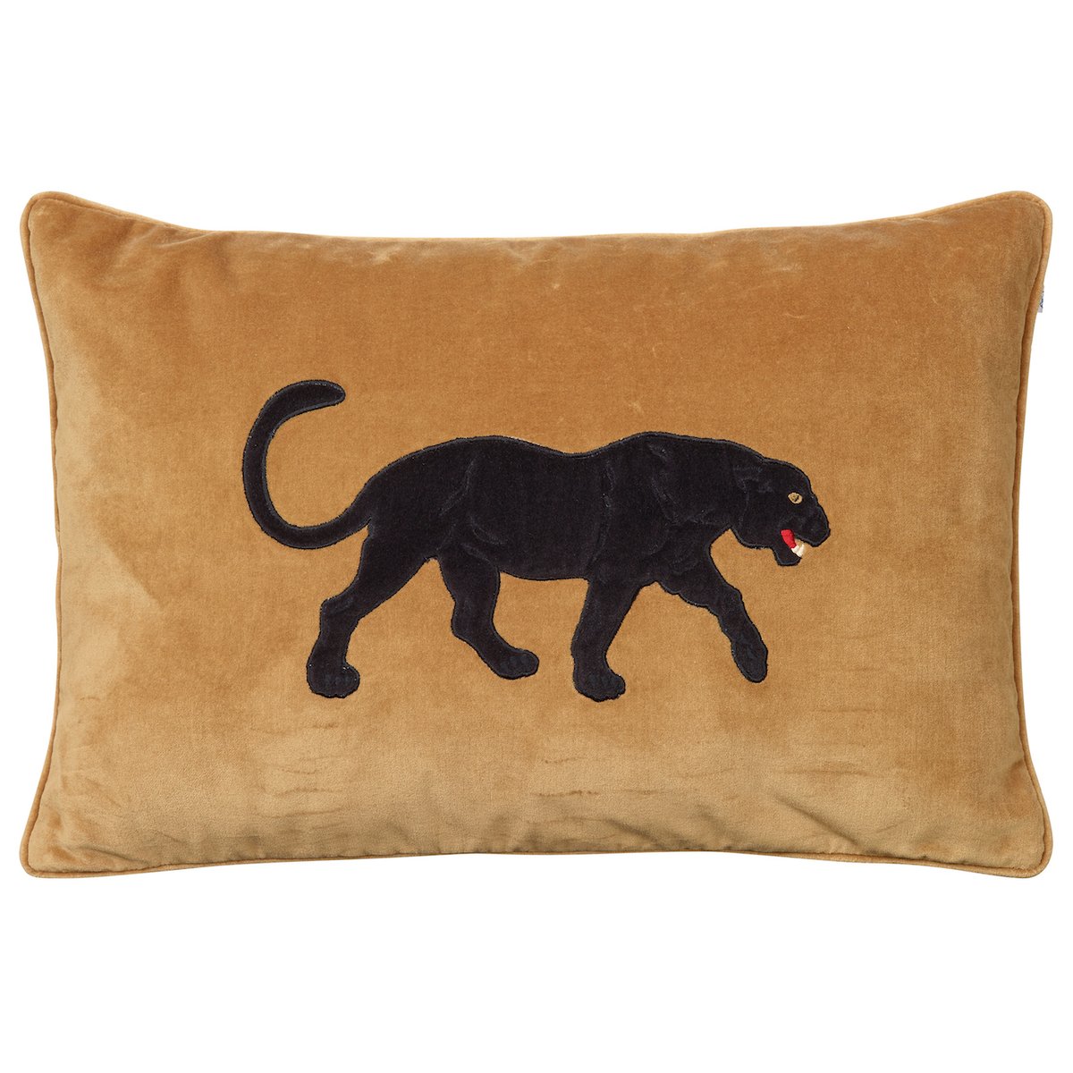 Chhatwal & Jonsson Housse de coussin brodée Panthère Noire 40 x 60 cm Jaune masala