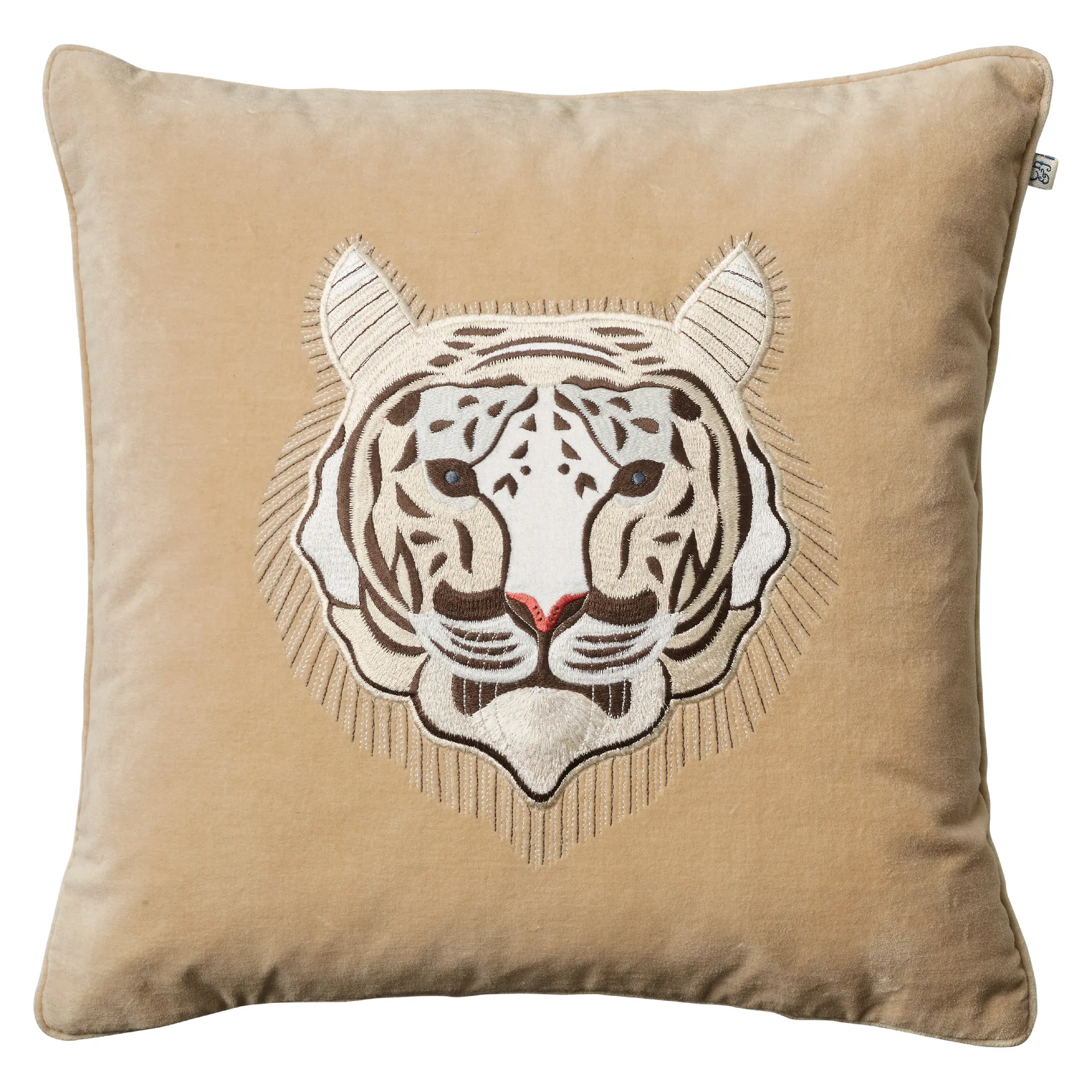 Housse de coussin brodée Tigre 50 x 50 cm, Beige Chhatwal & Jonsson