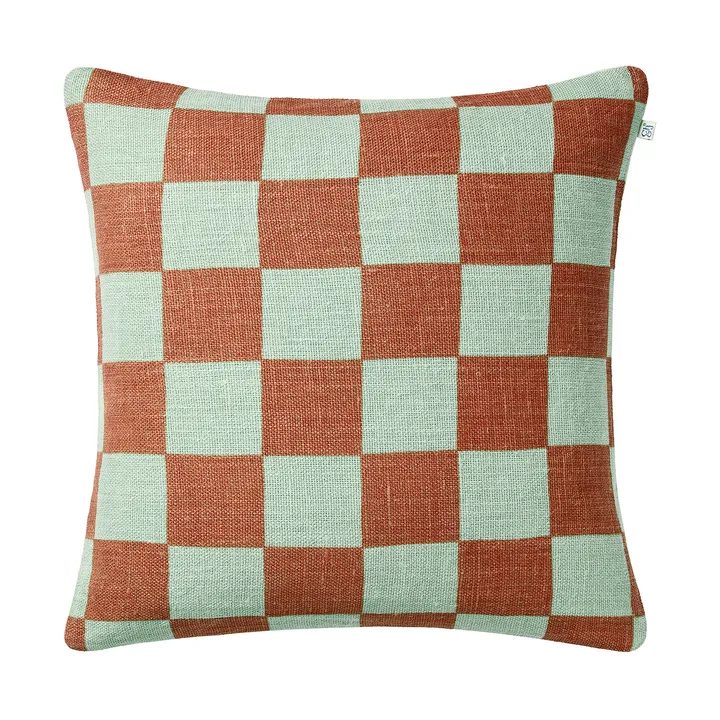 Housse de coussin Buffalo Check - Aqua-apricot orange, 50x50 cm - Chhatwal & Jonsson