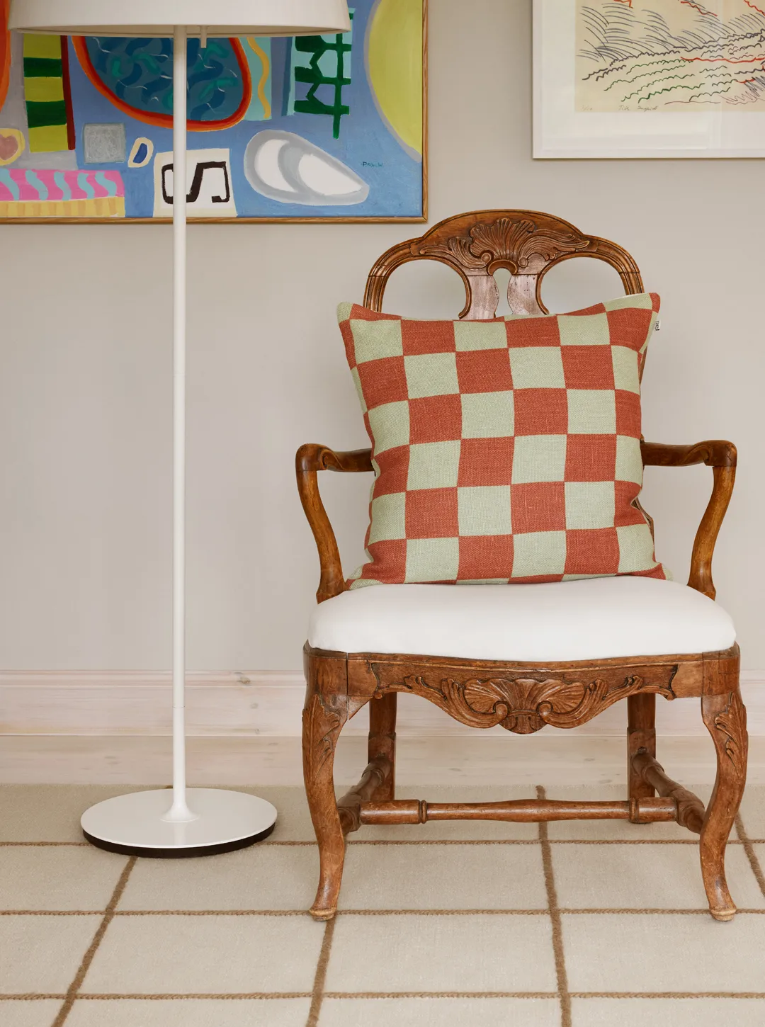 Housse de coussin Buffalo Check, Aqua-apricot orange, 50x50 cm Chhatwal & Jonsson