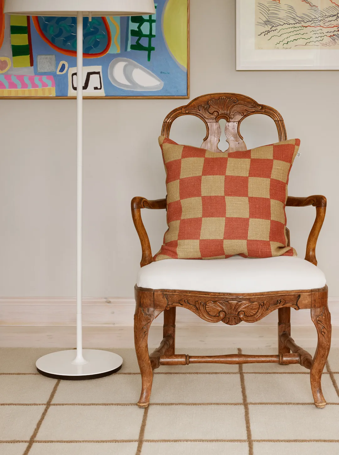 Housse de coussin Buffalo Check, Khaki-apricot orange, 50x50 cm Chhatwal & Jonsson