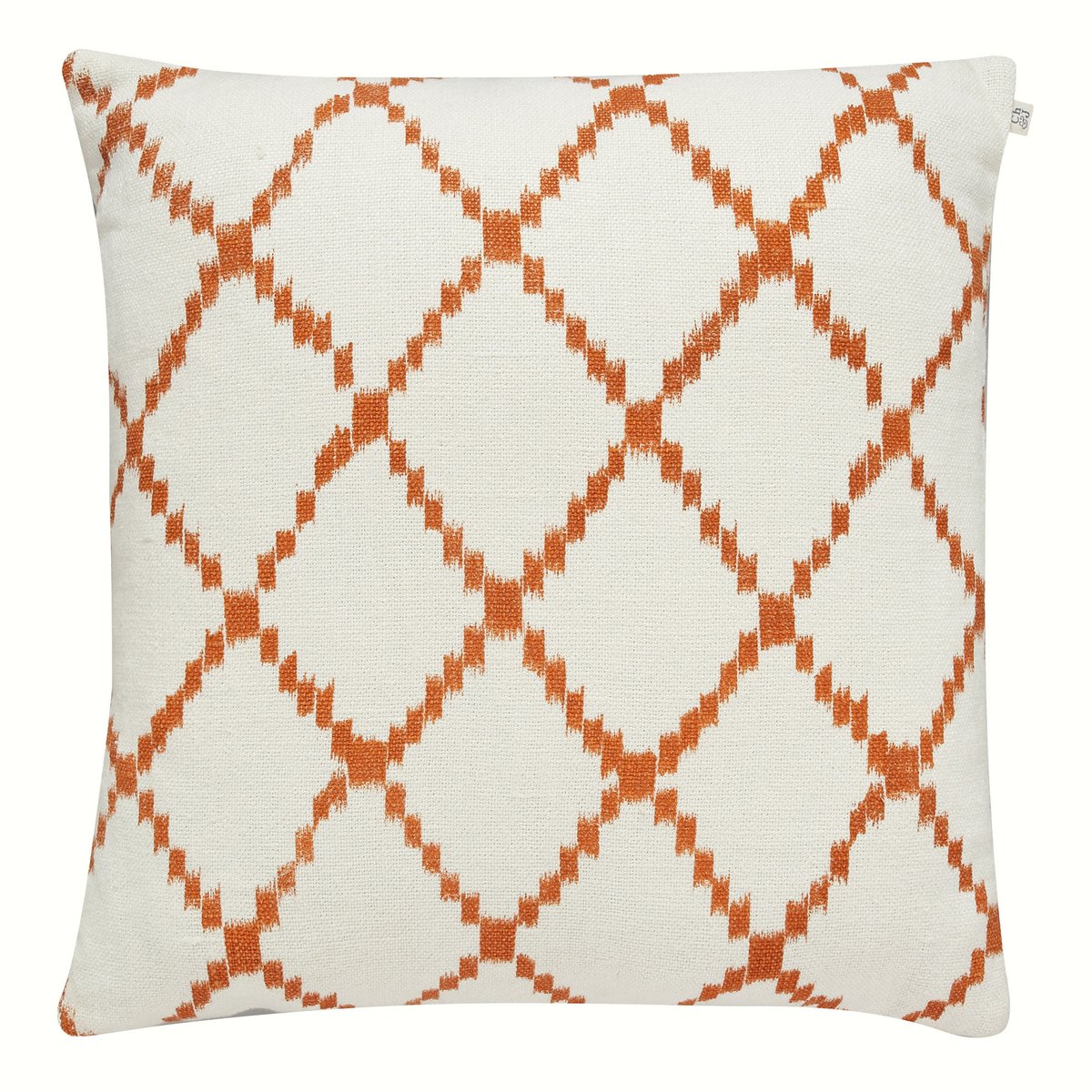 Chhatwal & Jonsson Housse de coussin Ikat Kerela 50 x 50 cm Blanc – orange Jaffa
