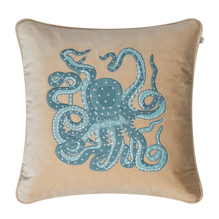 Taie Embroidered Octopus 50x50 cm - Beige-aqua - Chhatwal & Jonsson