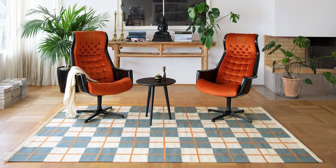 Tapis Haveli 180x270 cm, Heaven blue-light khaki-rust Chhatwal & Jonsson