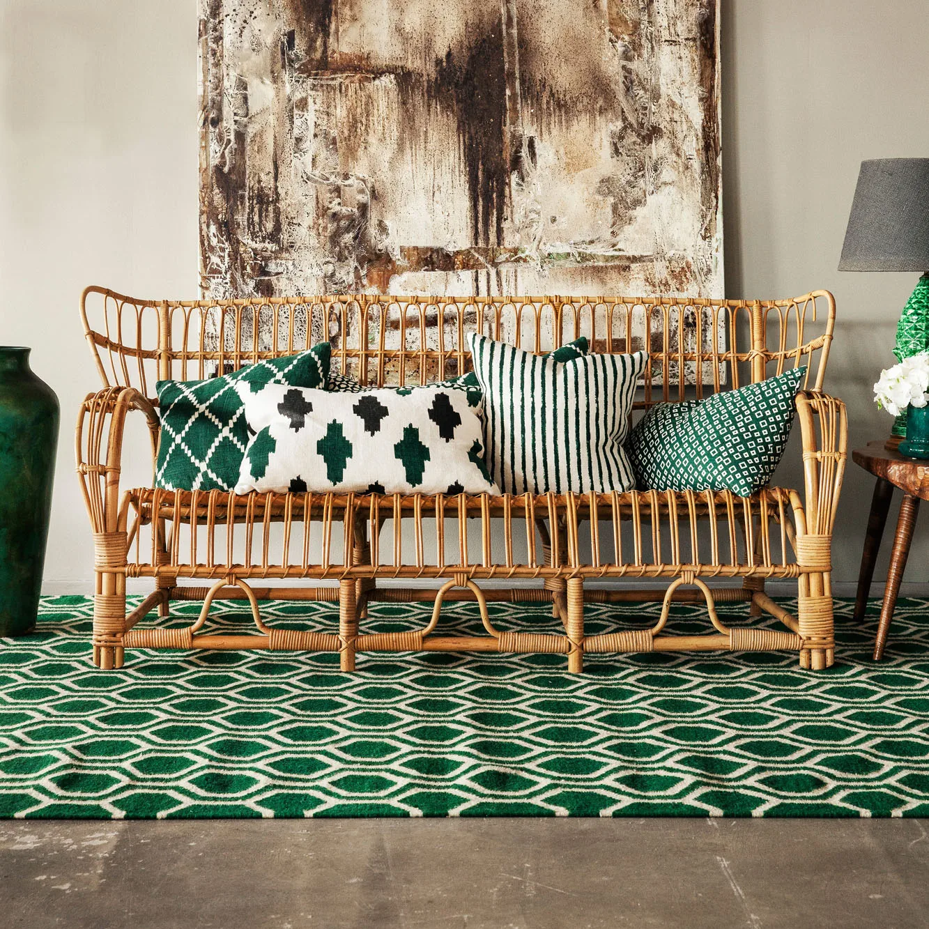 Tapis Varanasi 180 x 272 cm, Vert – blanc cassé Chhatwal & Jonsson