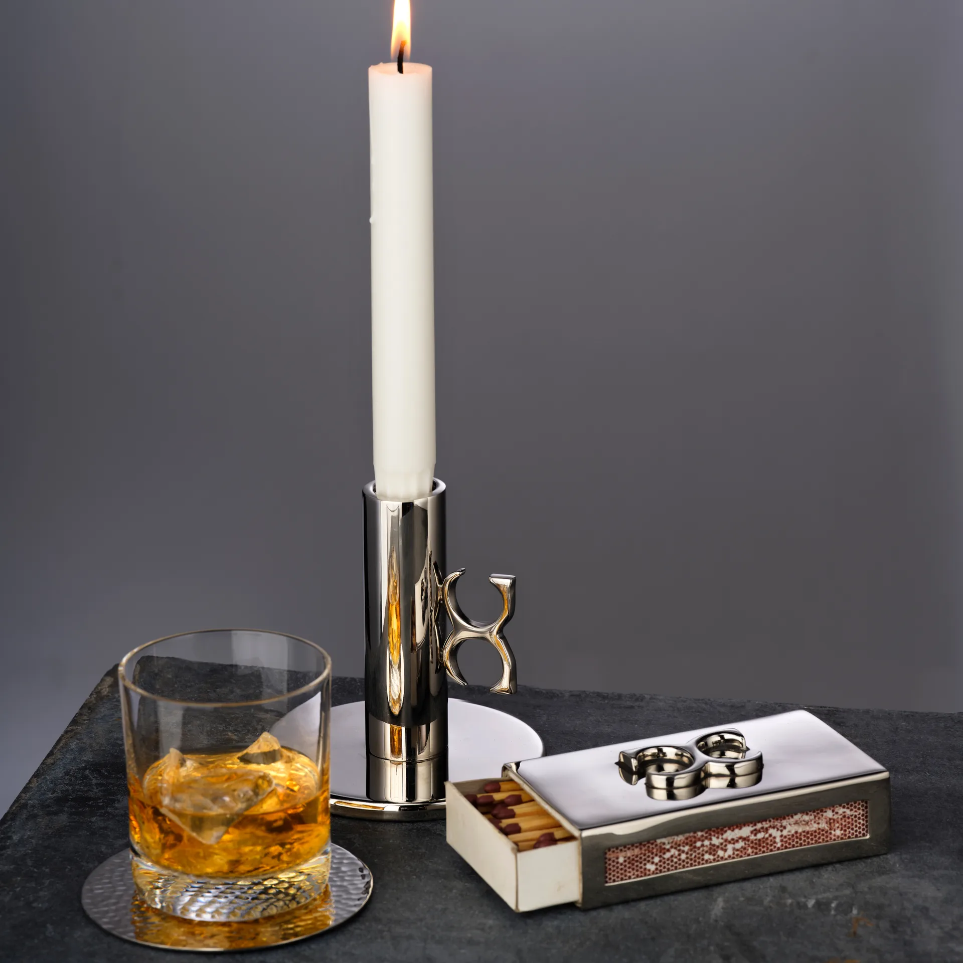 Dessous de verre hammered Ø10 cm Lot de 4, Laiton nickelé Classic Collection