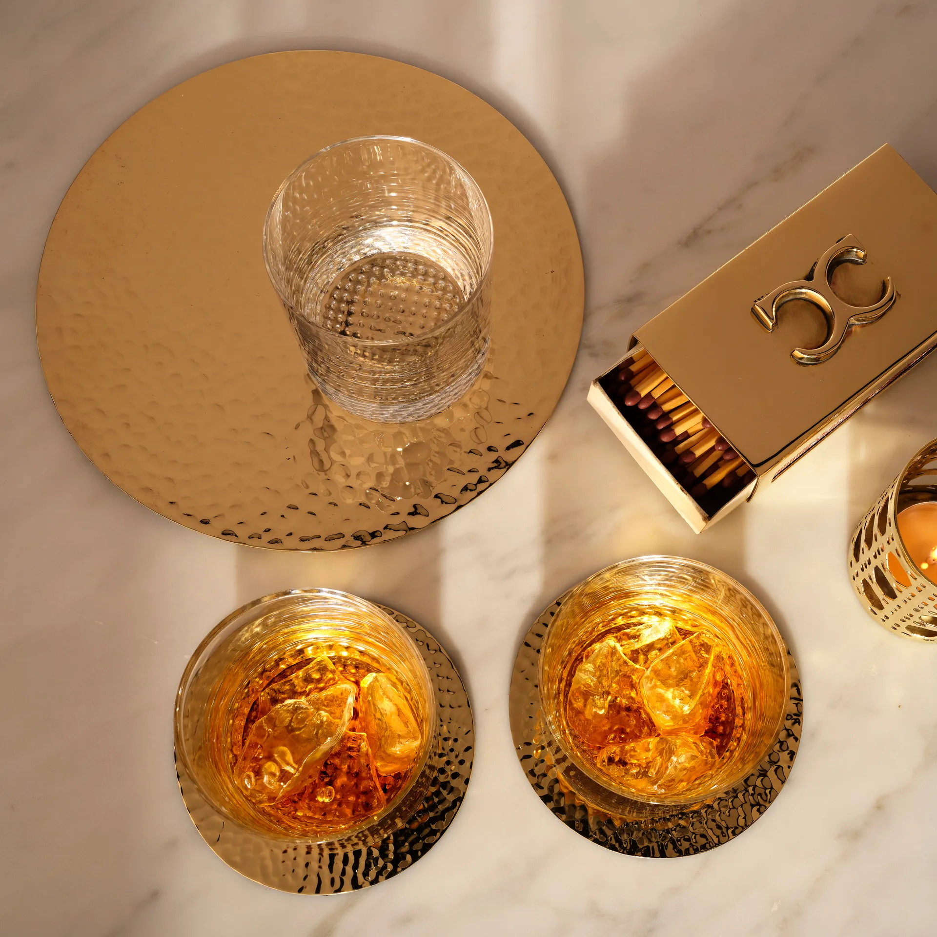 Dessous de verre hammered Ø10 cm Lot de 4, Laiton Classic Collection