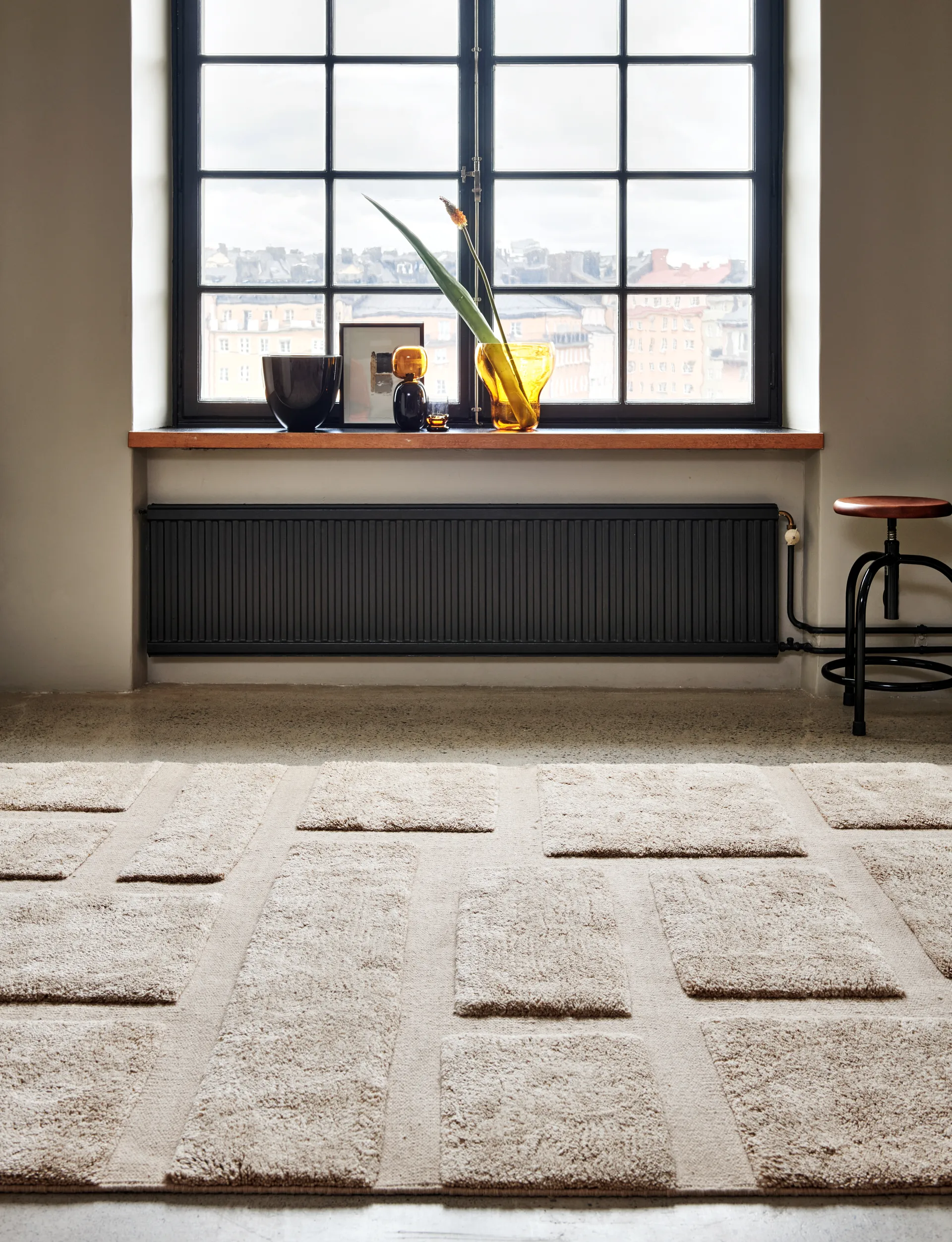 Tapis en laine Bricks 200x300 cm, Beige Classic Collection