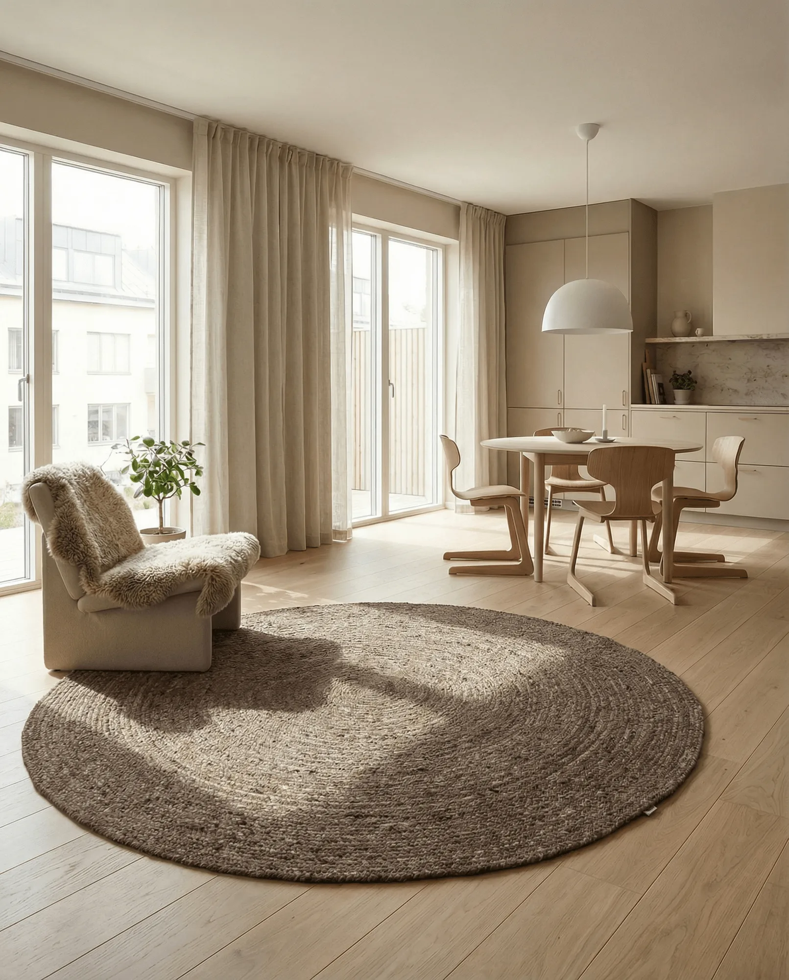 Tapis en laine Merino rond Ø240 cm, Marron Classic Collection