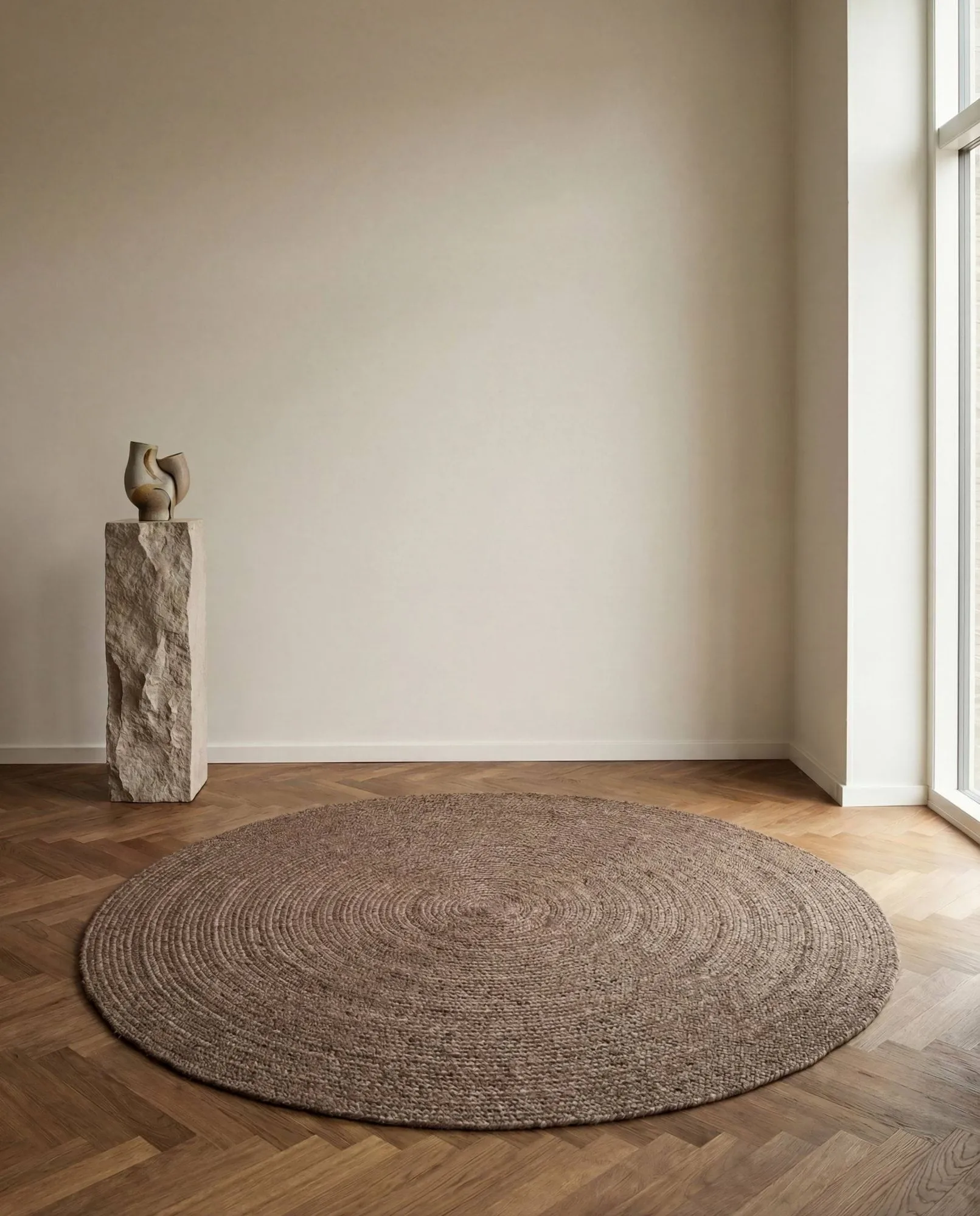 Tapis en laine rond Merino Ø200 cm, Marron Classic Collection