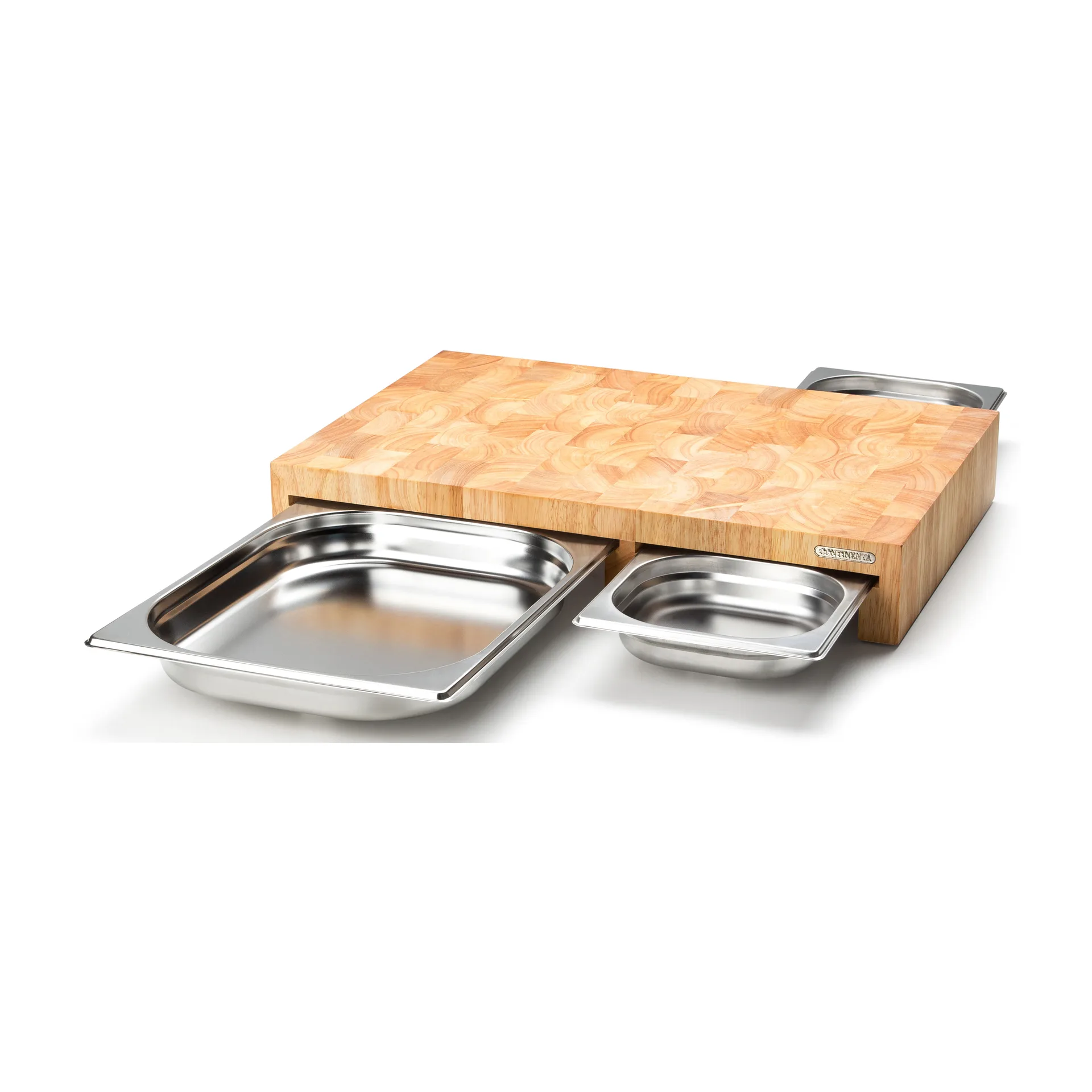 Planche à découper bois de caoutchouc avec 3 planches en fer blanc, 32x48 cm Continenta