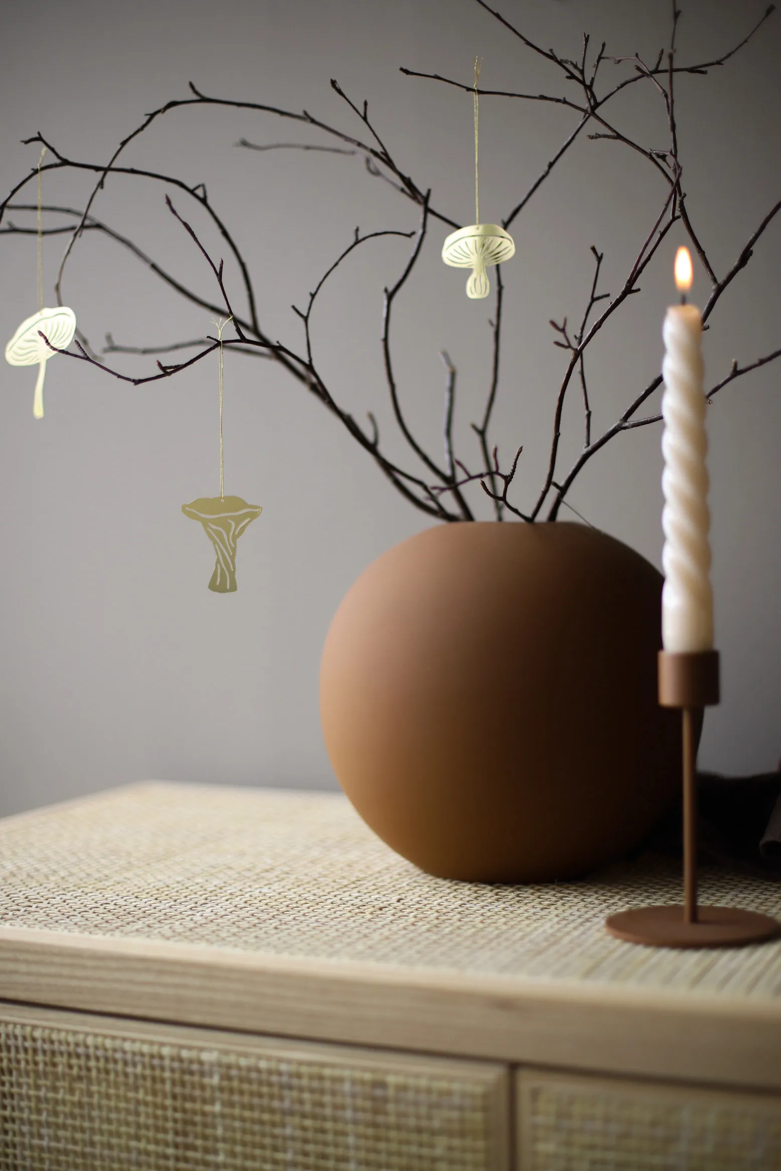 Set de 4 champignons décoratifs à pendre, Laiton Cooee Design