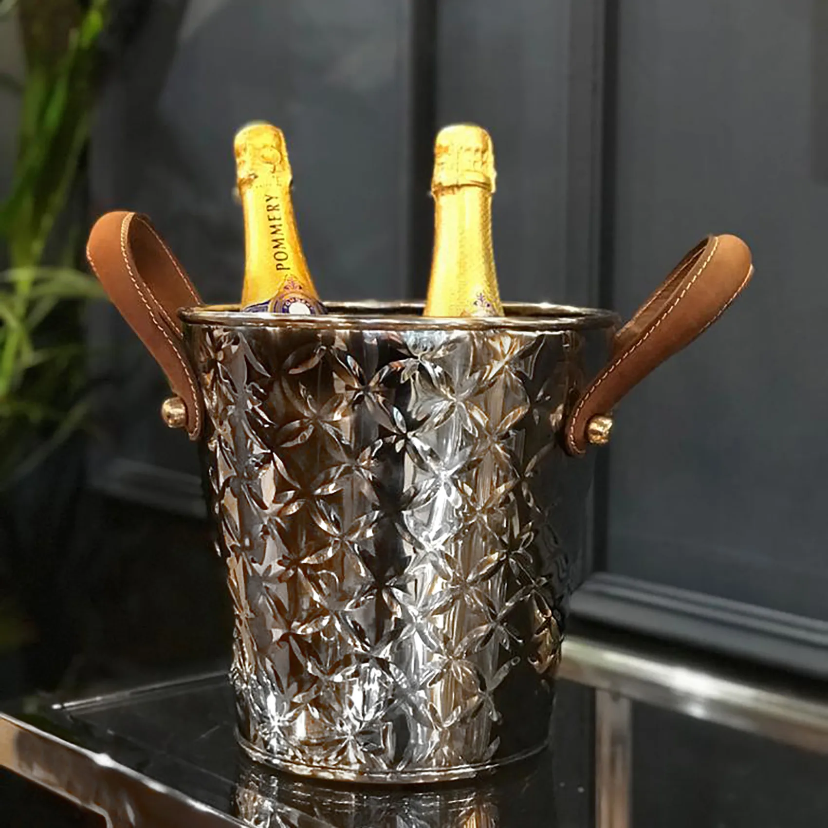 Refroidisseur de vin avec poignée en cuir French Fleur, Acier inoxydable Culinary Concepts