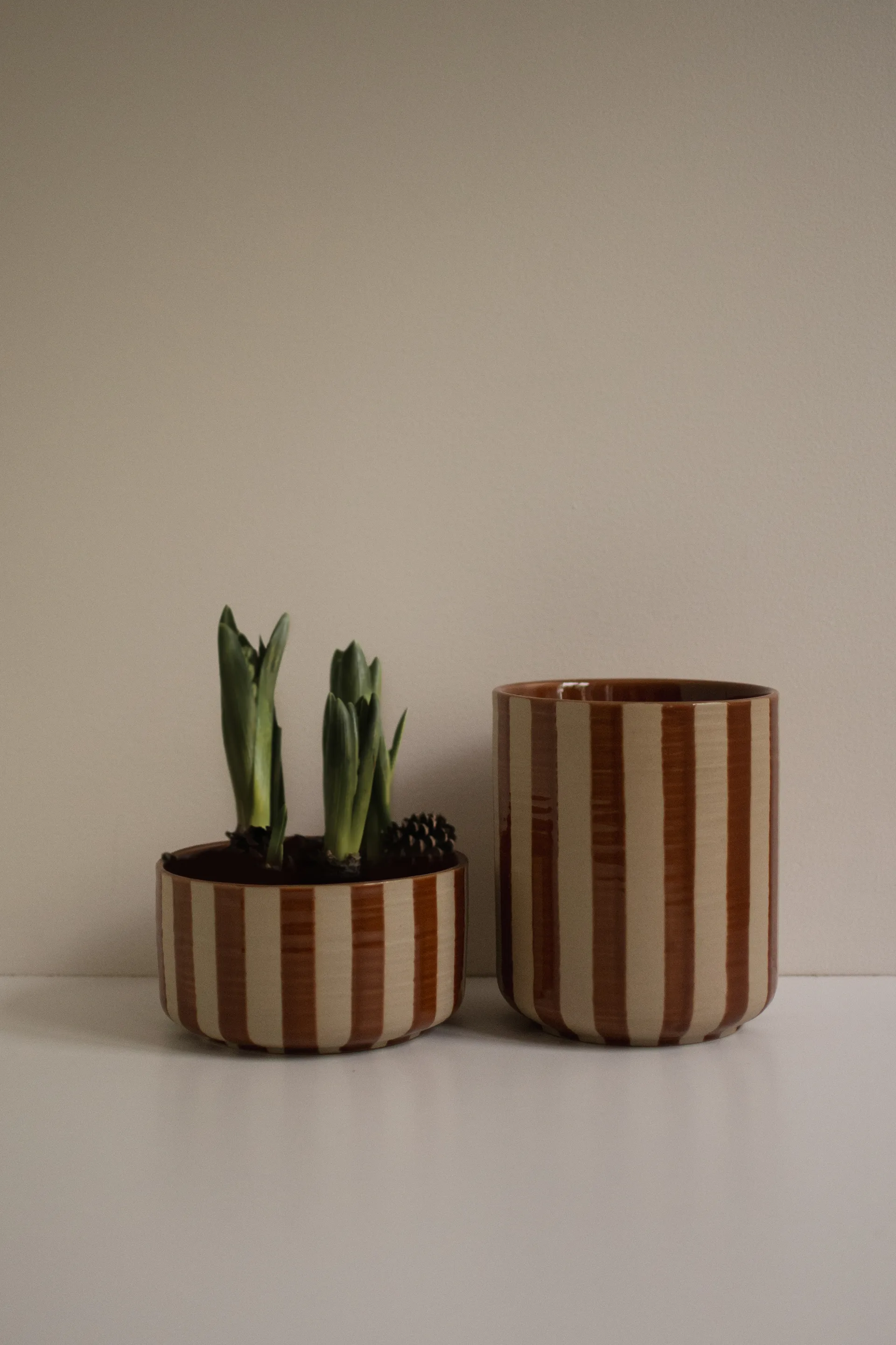 Cache-pot Line Ø14x16 cm, Stripe nougat DBKD