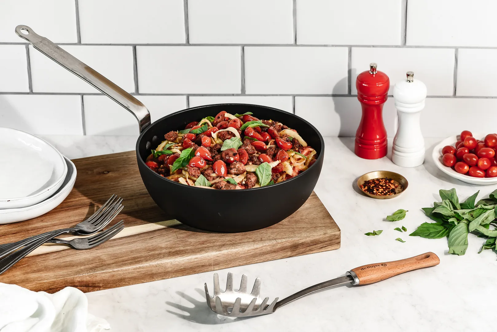 Cuillère à spaghetti à manche en bois De Buyer B Bois, Acier inoxydable De Buyer