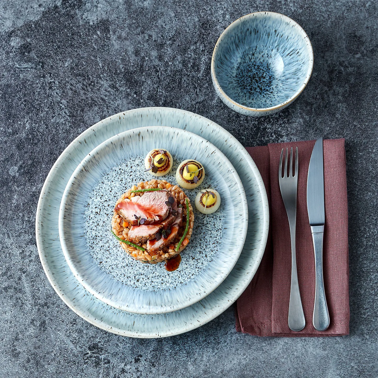 Assiette Halo Speckle coupe 21cm, Gris-marron Denby