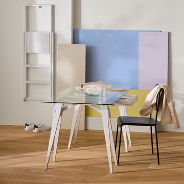Bureau Arco - laqué blanc, tiroir, plateau en verre incl.  - Design House Stockholm