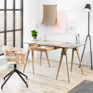 Bureau Arco - laqué blanc, tiroir, plateau en verre incl.  - Design House Stockholm