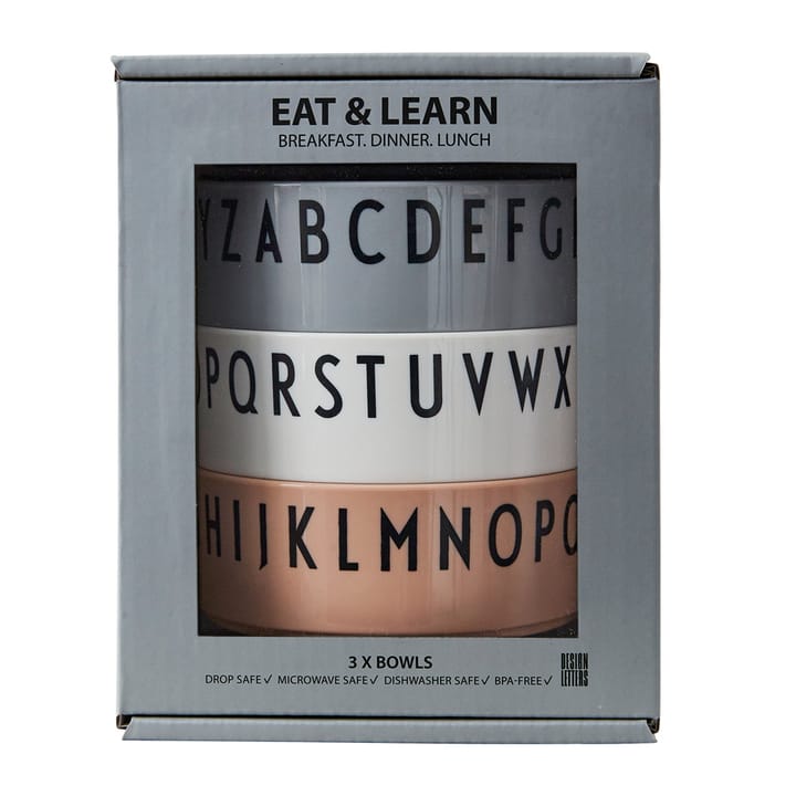 Bol Breakfast Dinner Lunch lot de 3, Couleur chair Design Letters