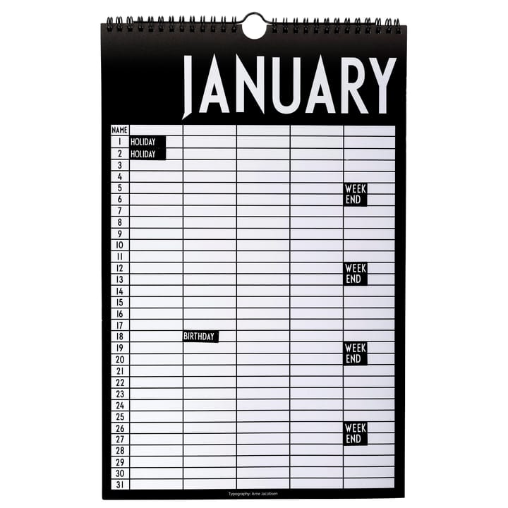 Calendrier mensuel Design Letters, Black Design Letters