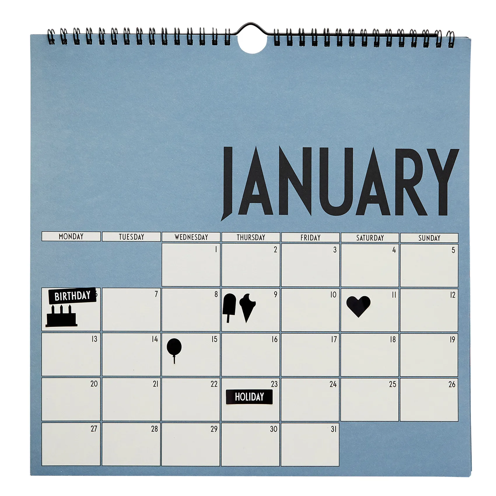 Calendrier mural Design Letters 2020, Bleu Design Letters