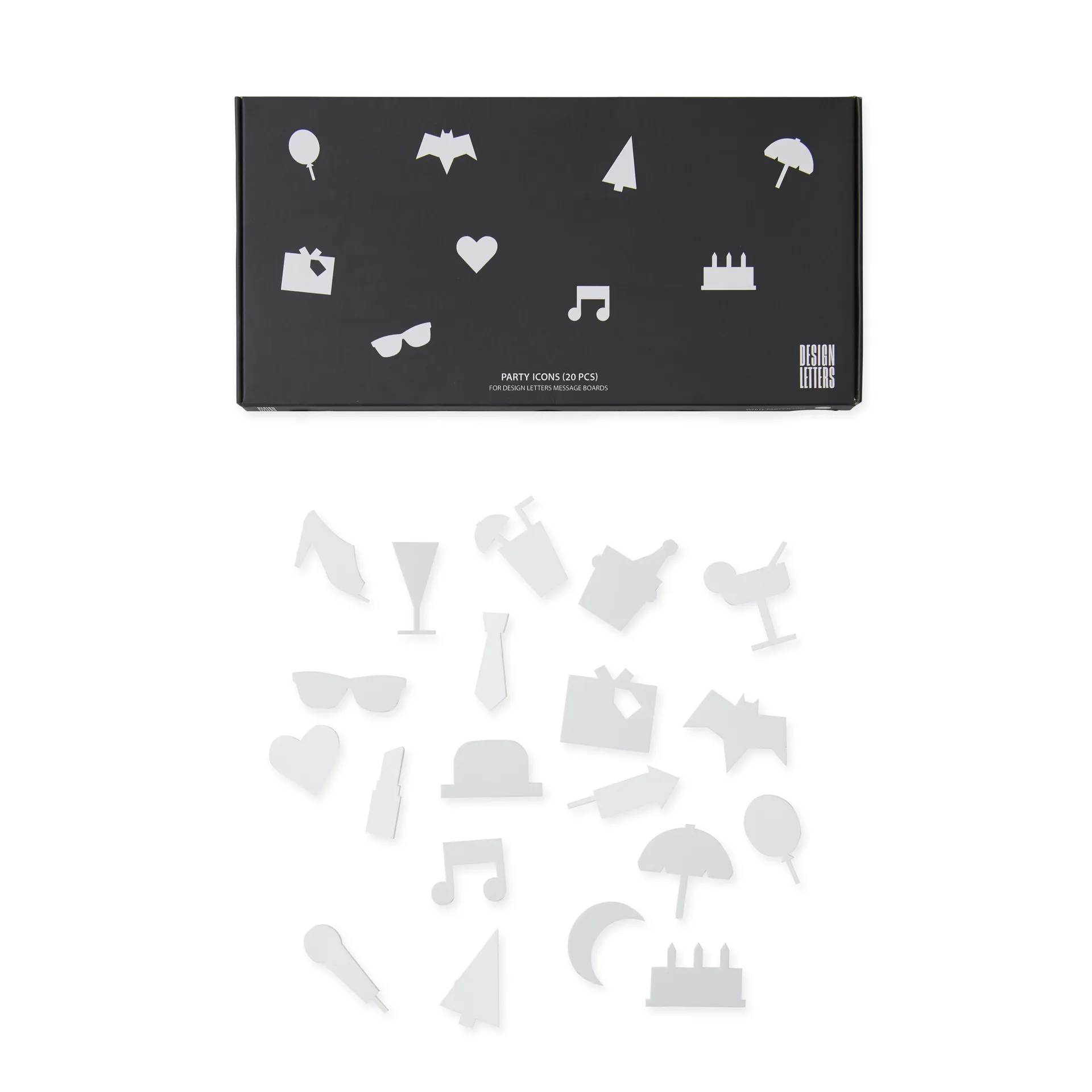 Party icons pour Tableau 20 Pièces, Blanc Design Letters