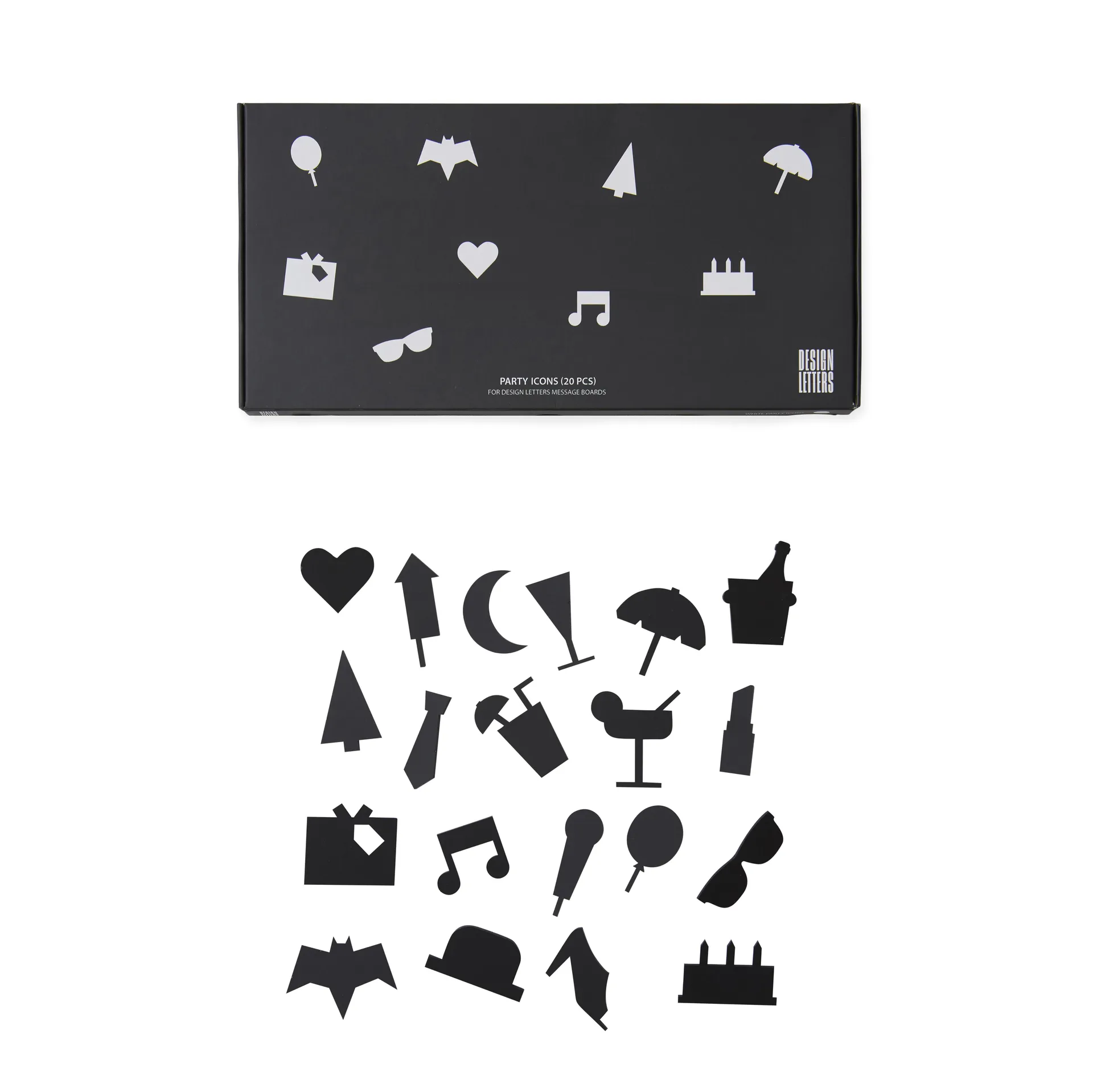 Party icons pour Tableau 20 Pièces, Noir Design Letters
