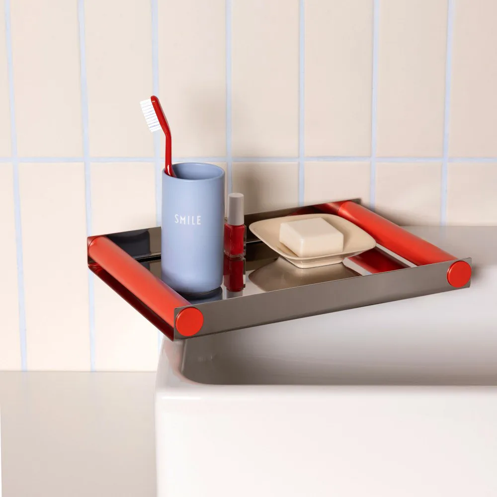 Plateau Ray disco 20,5x30 cm, Corail rouge - acier inoxydable Design Letters