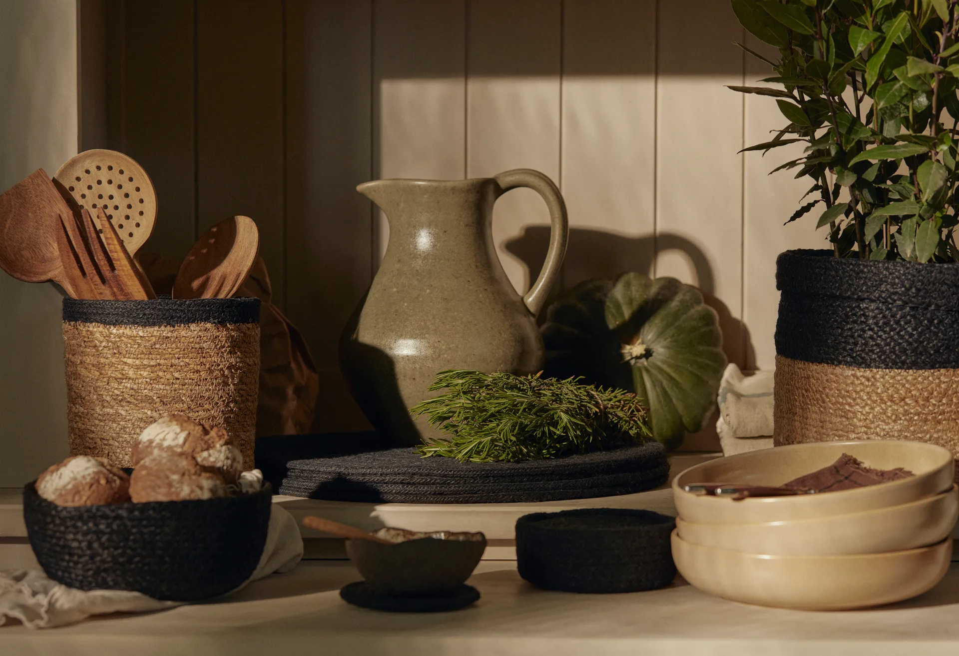 Corbeille à pain en osier Lot de 3, Noir Dixie