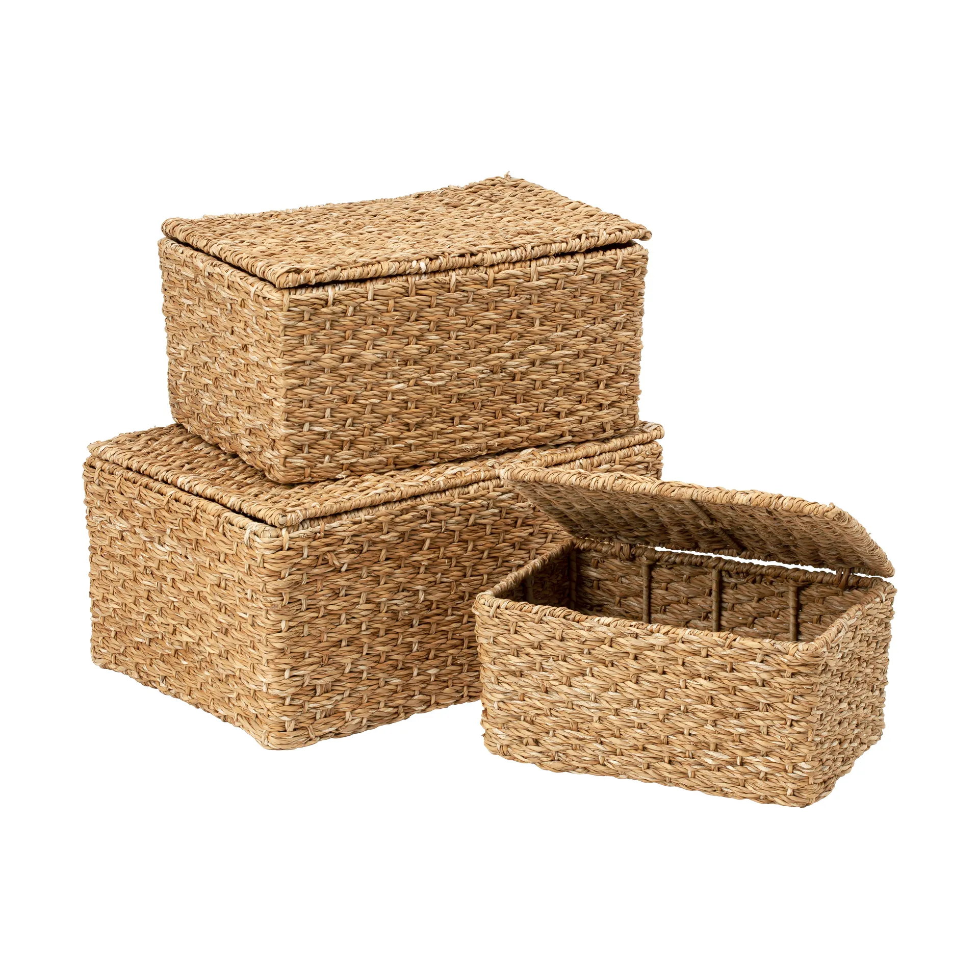 Panier de rangement Esther avec couvercle, 3 pièces, Naturel Dixie