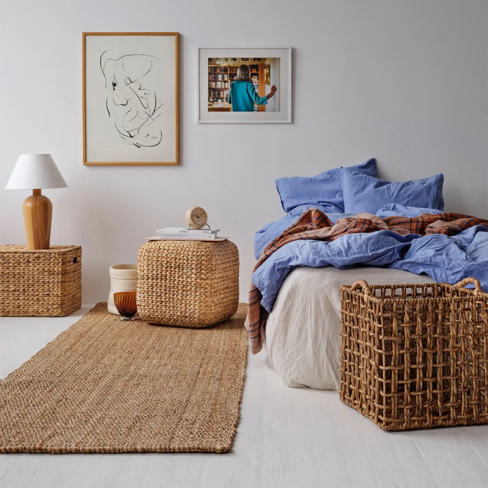 Pouf Lily, natural, jacinthe d’eau, carré Dixie