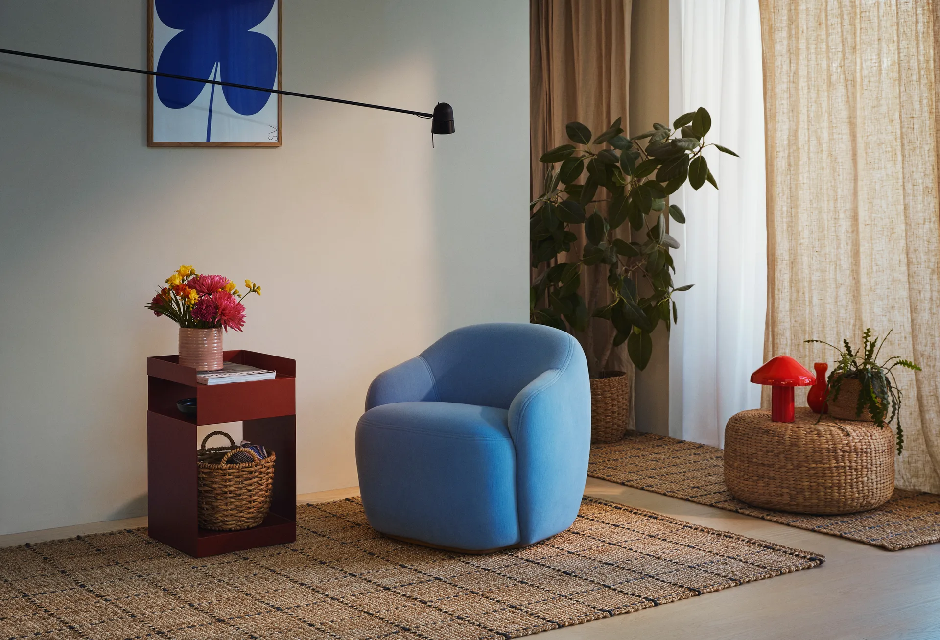 Tapis en jute à carreaux Freja 160x230 cm, Natural-dark grey Dixie