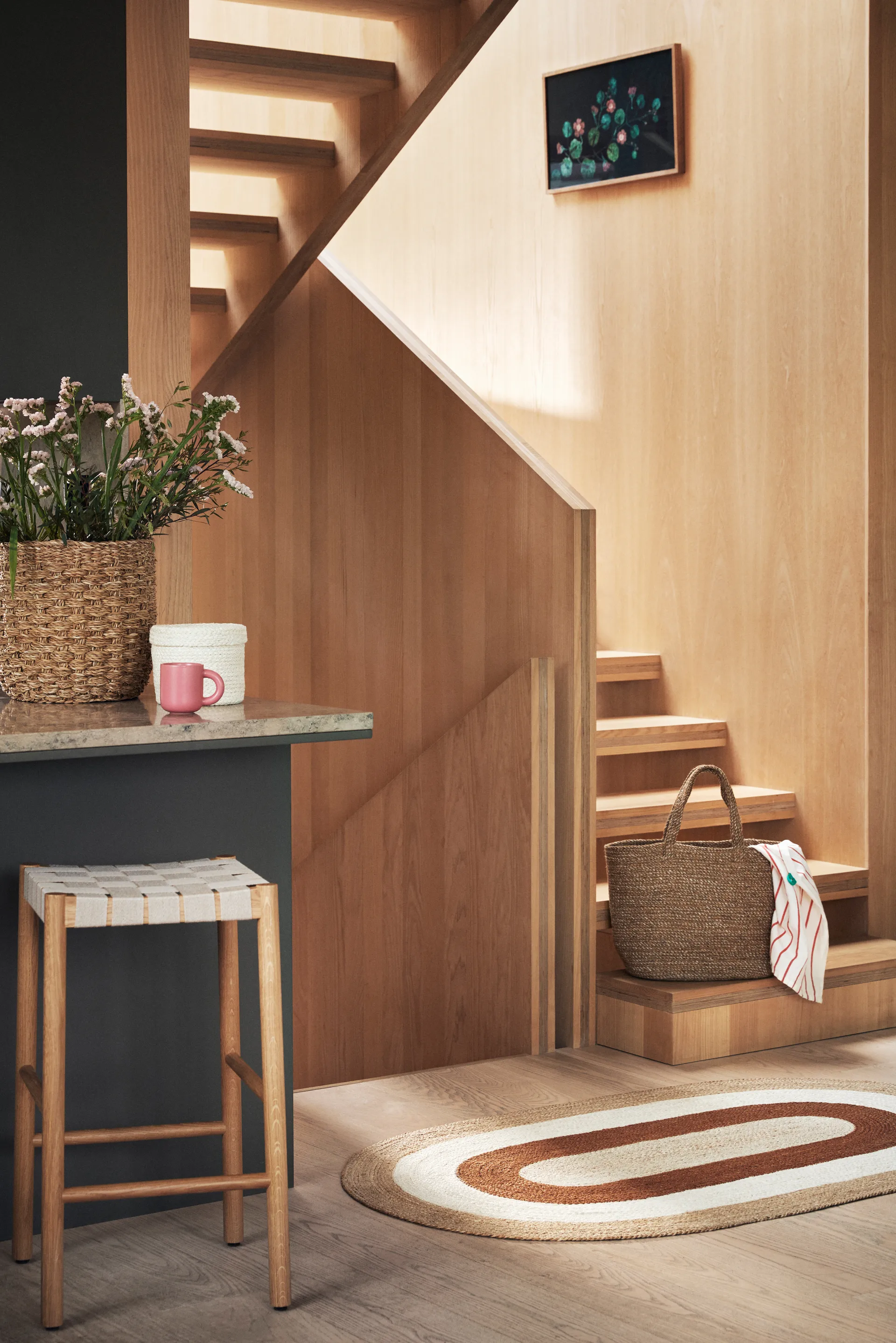 Tapis ovale en jute rayé Elin, 92x150 cm, Brique Dixie