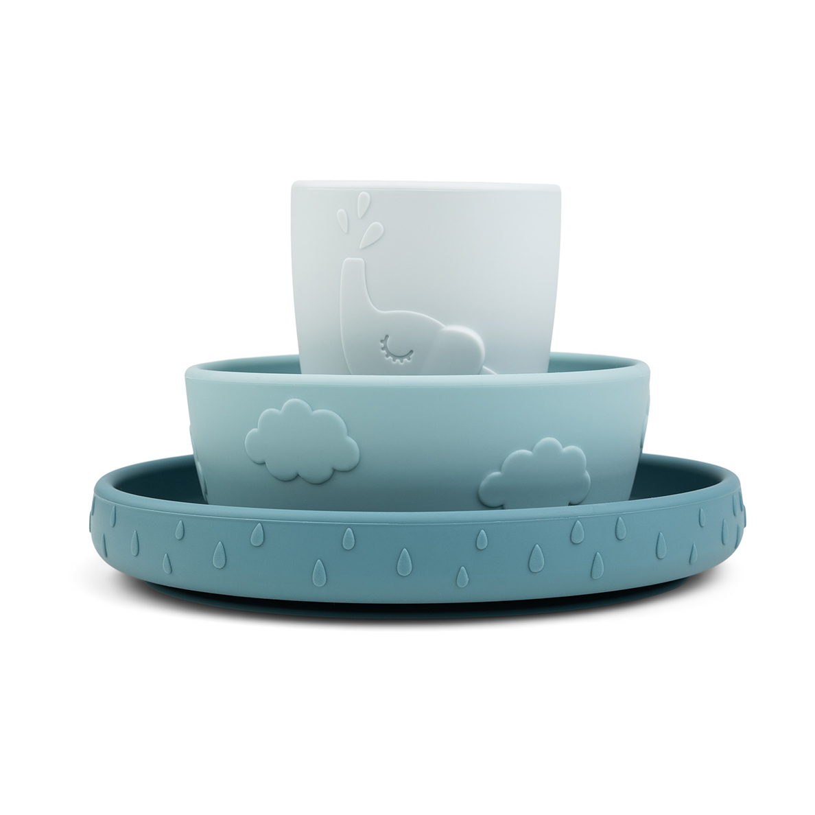 Done by deer Ensemble de vaisselle pour enfants Deer Friends Stick&Stay, 3 pièces Bleu