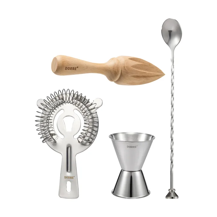 Accessoires de bar Bobbee - Acier inoxydable, bois, 4 pièces - Dorre