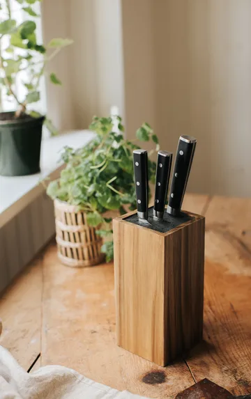 Bloc à couteaux carré en bois d’acacia Kini - 23,5x10,7x10,7 cm - Dorre