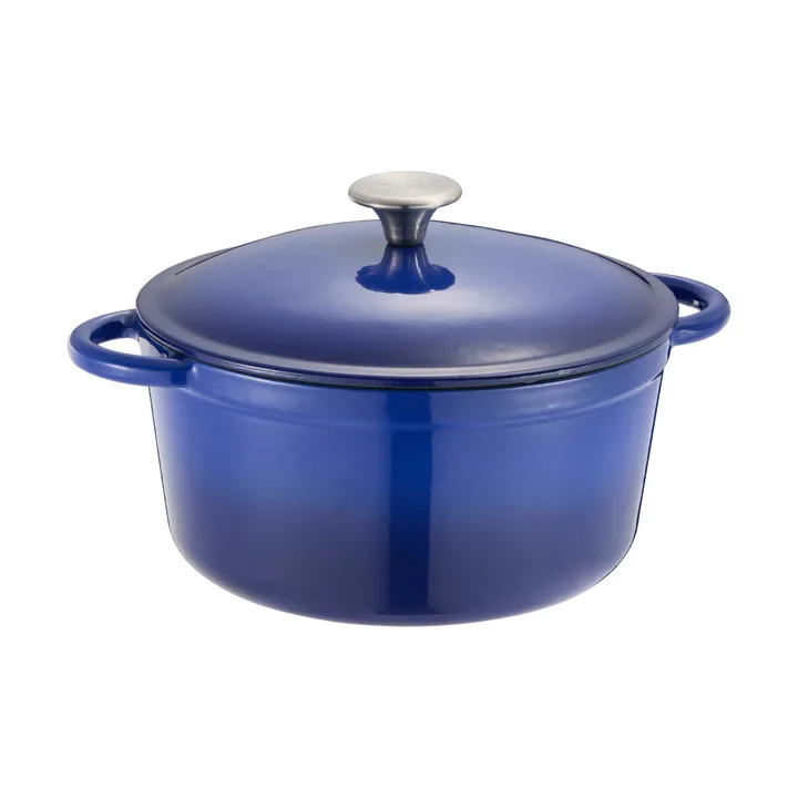 Cocotte ronde en fonte Gretl avec bouton en acier inoxydable 4 L - Bleu - Dorre