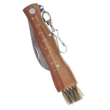 Couteau à champignons Stuti avec manche en bois brun et brosse 13×2 cm - Acier inoxydable - Dorre