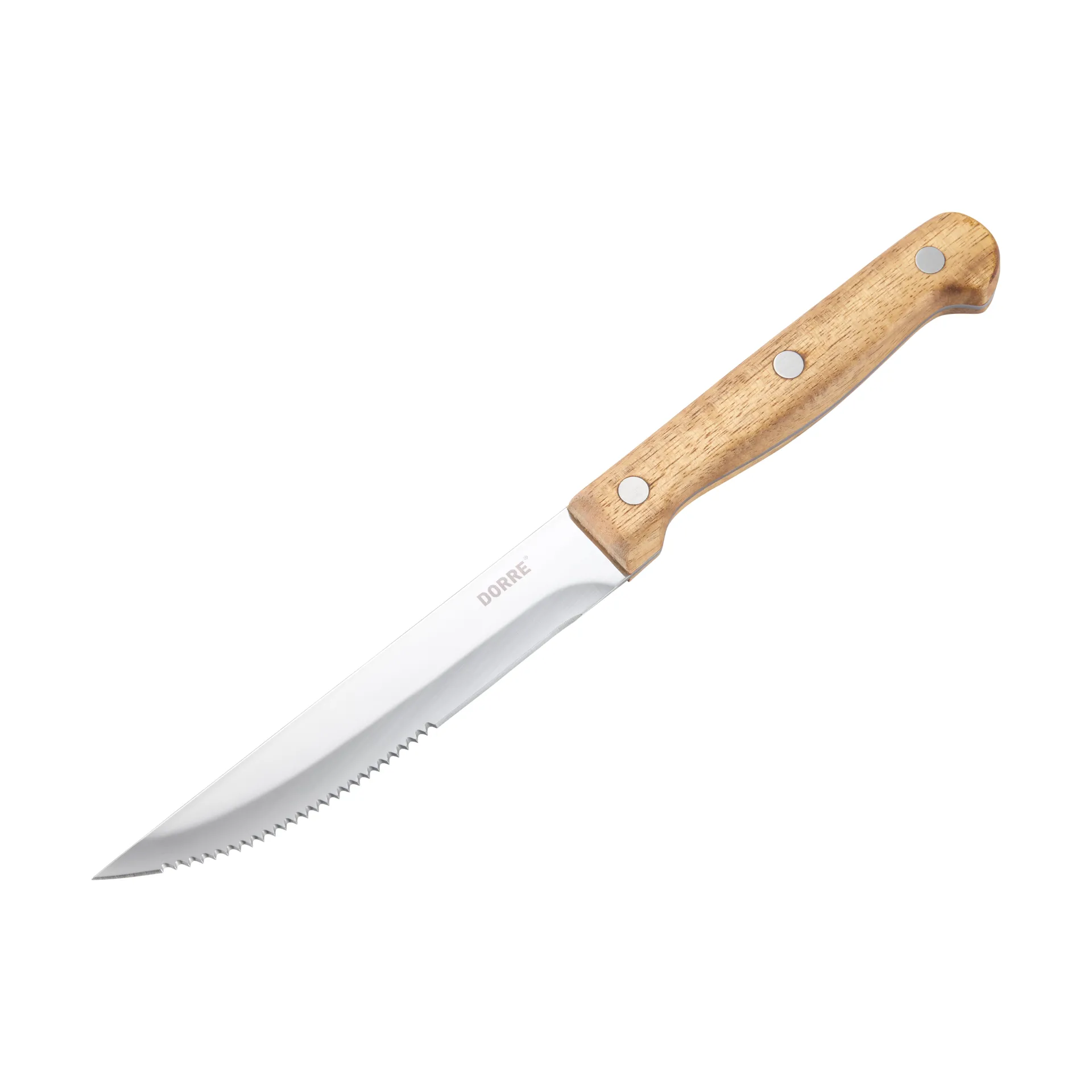 Couteau à steak BBQ, Acier inoxydable, lot de 6, boîte en bois d’acacia, 22,5x2 cm Dorre