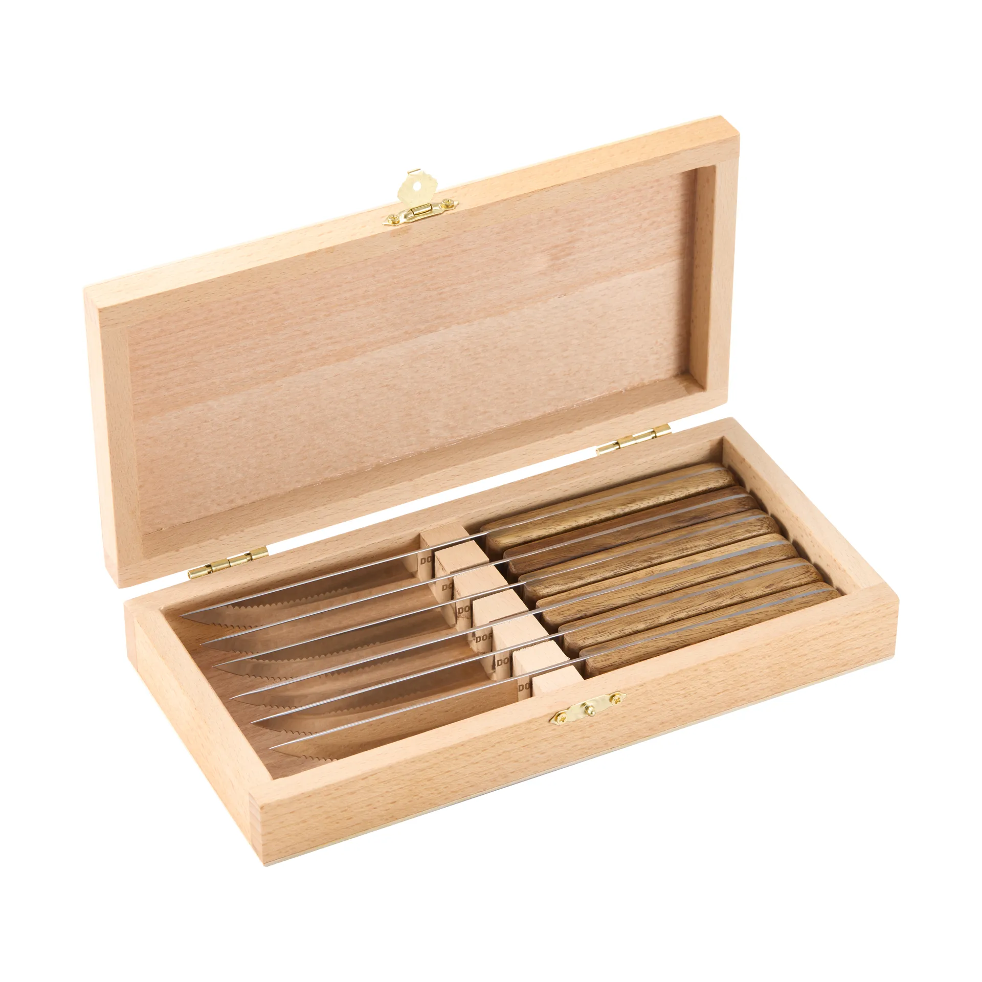 Couteau à steak BBQ, Acier inoxydable, lot de 6, boîte en bois d’acacia, 22,5x2 cm Dorre