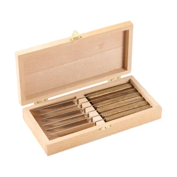 Couteau à steak BBQ - Acier inoxydable, lot de 6, boîte en bois d’acacia, 22,5x2 cm - Dorre