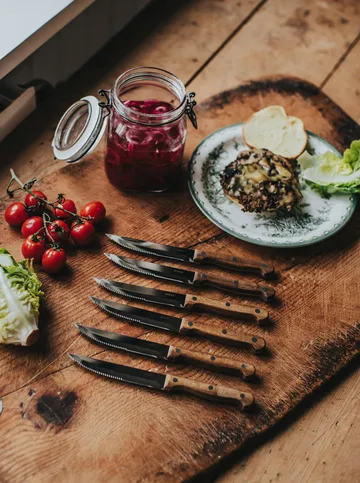 Couteau à steak BBQ - Acier inoxydable, lot de 6, boîte en bois d’acacia, 22,5x2 cm - Dorre