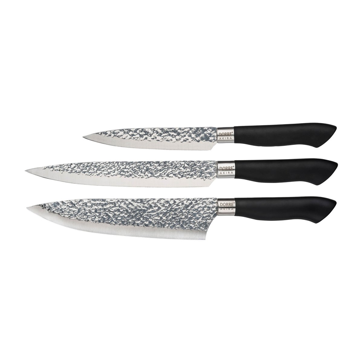 dorre ensemble de 3 couteaux en acier inoxydable akira noir