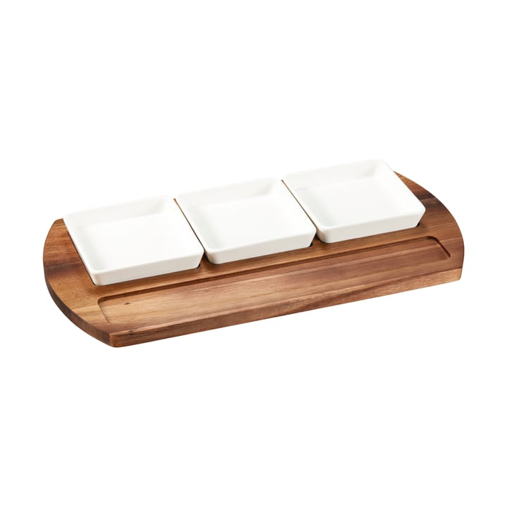 Plateau de service Selina + bol 4 pièces - Porcelaine blanche d'Acacia - Dorre