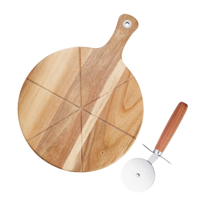 Set à pizza Sade Planche à découper et  roulette à pizza Ø32 cm - Acacia - Dorre