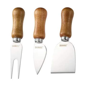 Set de couteaux à fromage Olva - Bois d’acacia, acier inoxydable, 3 pièces, 13 cm - Dorre
