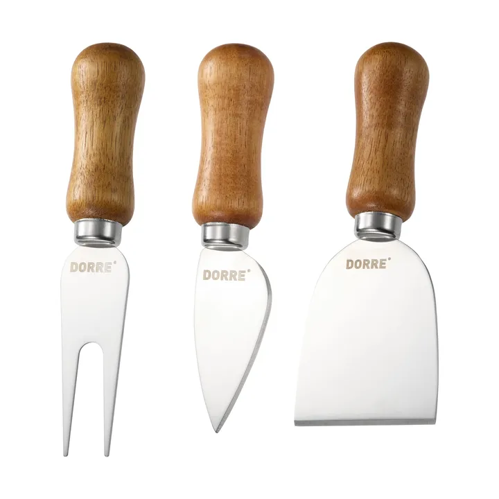 Set de couteaux à fromage Olva - Bois d’acacia, acier inoxydable, 3 pièces, 13 cm - Dorre