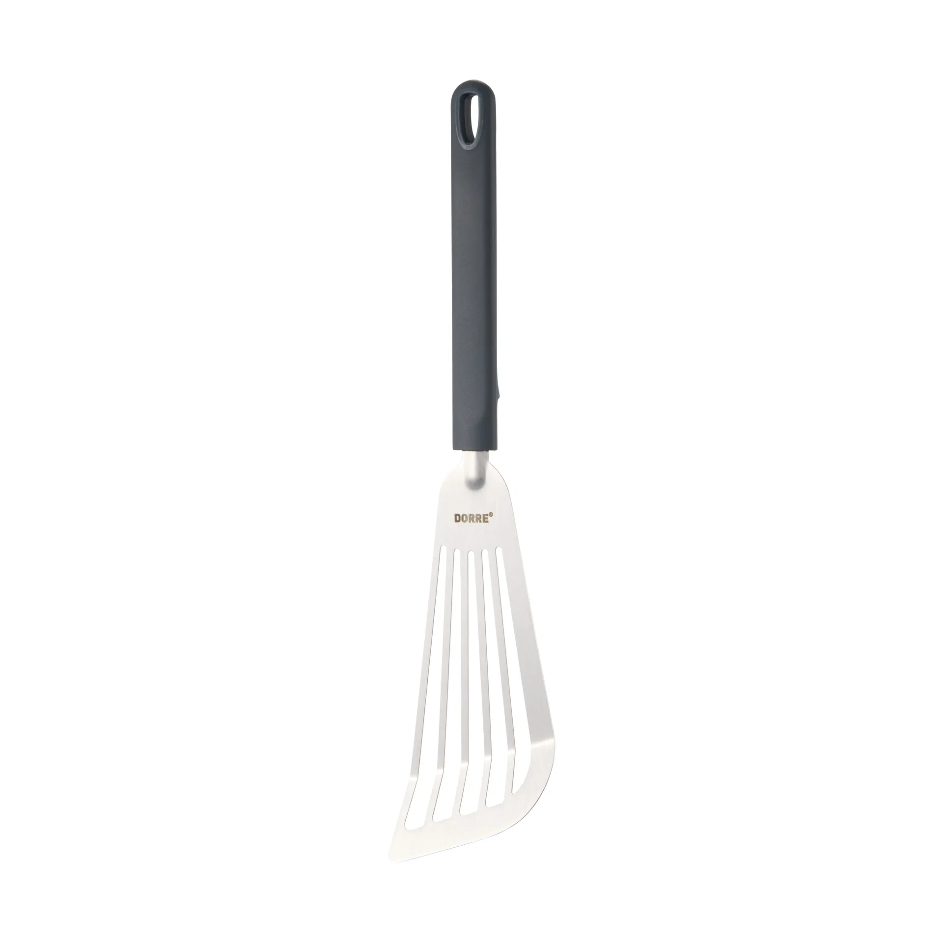 Spatule Saira 33×8,5×1,8 cm, Acier inoxydable-poignée en silicone grise Dorre
